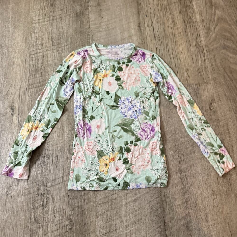 Posh Peanut Floral Bamboo Long Sleeve Pajama Top Green Purple Size 9Y Girls